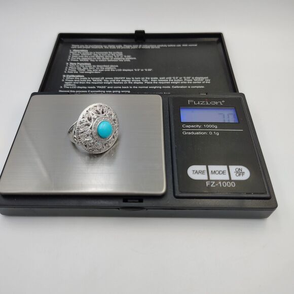 Elizabeth Adams Sterling Silver 925 Turquoise Diamond Accents Ornate Ring Sz 8 - Picture 14 of 15